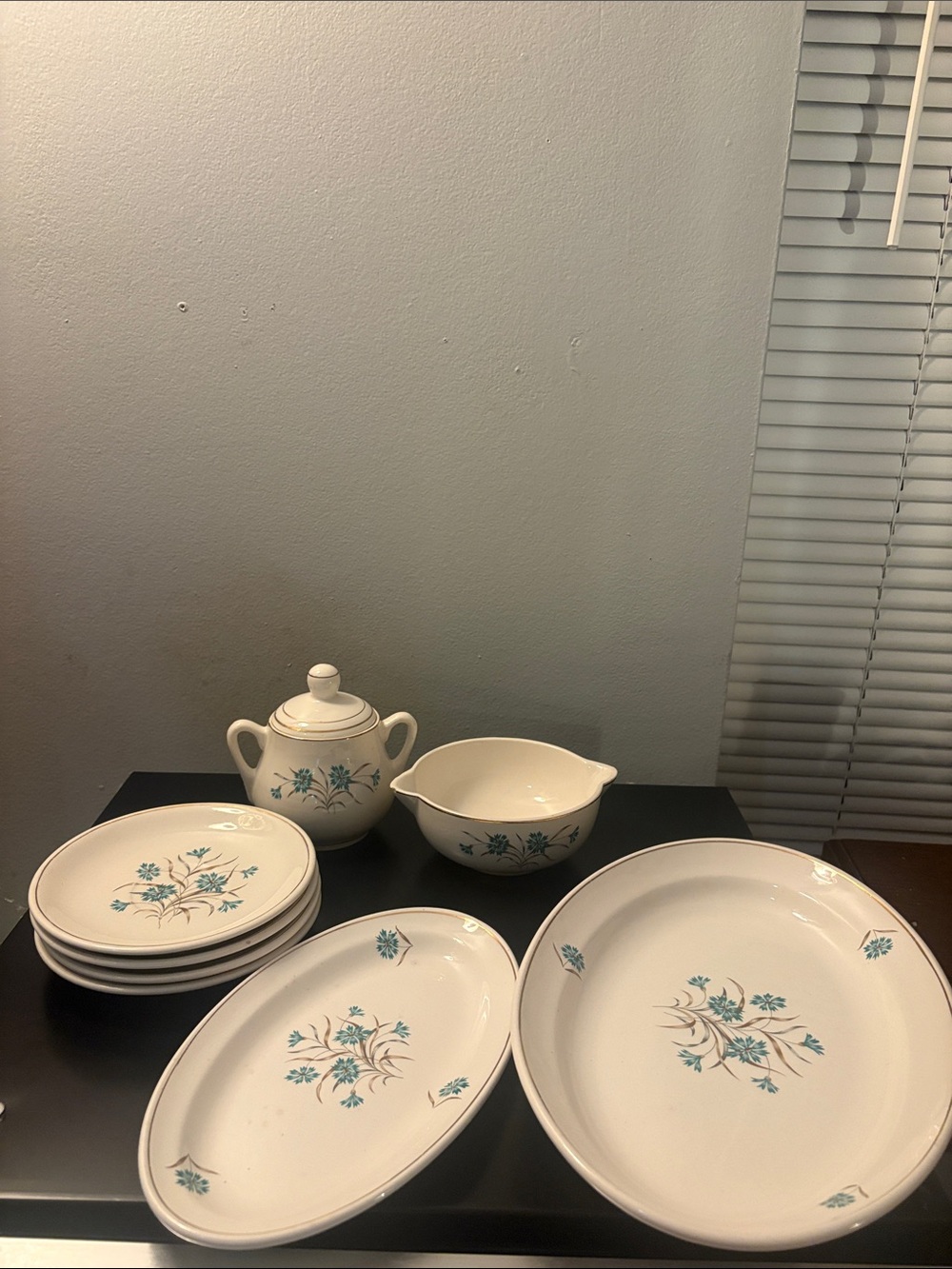 Teal flowers ceramic set of 8 pcs